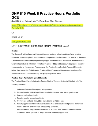 DNP 810 Week 8 Practice Hours Portfolio GCU