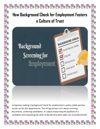 How Background Check for Employment Fosters a Culture of Trust