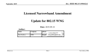 Licensed Narrowband Amendment Update for 802.15 WNG