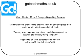 Mean, Median, Mode &amp; Range – Bingo Only Answers