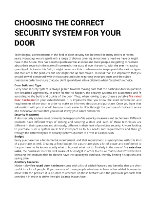 CHOOSING THE CORRECT SECURITY SYSTEM FOR YOUR DOOR