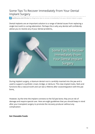 Some Tips To Recover Immediately From Your Dental Implant Surgery