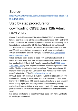 Step by step pocedure for downloading cbse class 12th admit card 2020