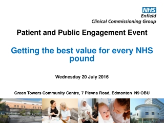 Patient and Public Engagement Event Getting the best value for every NHS pound