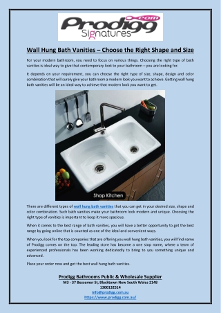 Wall Hung Bath Vanities – Choose the Right Shape and Size