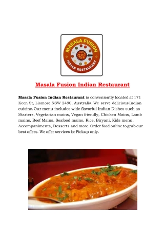 Masala fusion Indian restaurant - Indian restaurant Lismore NSW