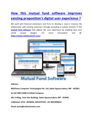 How this mutual fund software improves existing proposition's digital user experience ?