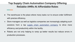 Top Supply Chain Automation Company Offering Reliable AMRs At Affordable Rates