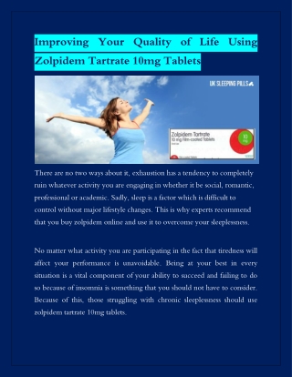 Improving your quality of life using zolpidem tartrate 10mg tablets