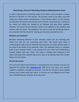 Maintaining a Record of Marketing Databases Making Business Easier