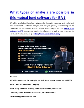 What types of analysis are possible in this mutual fund software for IFA ?