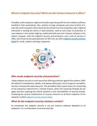 Features of Endpoint security Service Dubai