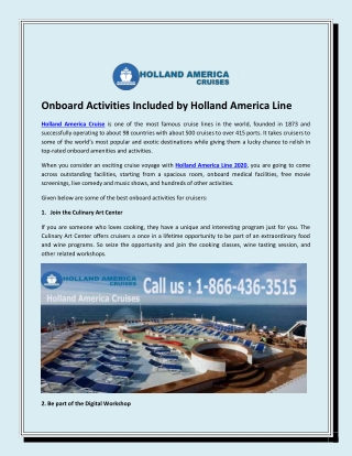 Onboard Activities Included by Holland America Line