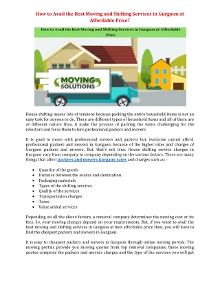How to Avail the Best Moving and Shifting Services in Gurgaon at Affordable Price?
