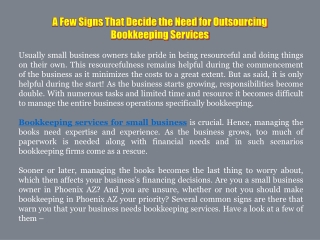 A Few Signs That Decide the Need for Outsourcing Bookkeeping Services