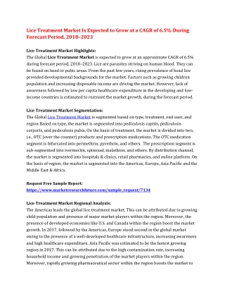 Lice Treatment Market Is Expected to Grow at a CAGR of 6.5% During Forecast Period, 2018–2023