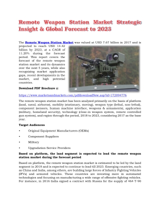 Remote Weapon Station Market Strategic Insight & Global Forecast to 2023