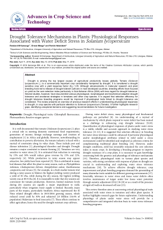 Drought Tolerance Mechanisms in Plants: Physiological ResponsesAssociated with Water Deficit Stress in Solanum lycopersi