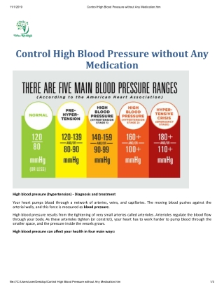 Control High Blood Pressure Without Any Medication