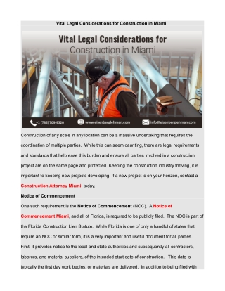 Vital Legal Considerations for Construction in Miami