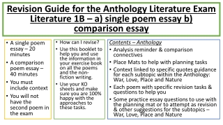 A single poem essay – 20 minutes A comparison poem essay – 40 minutes You must include context