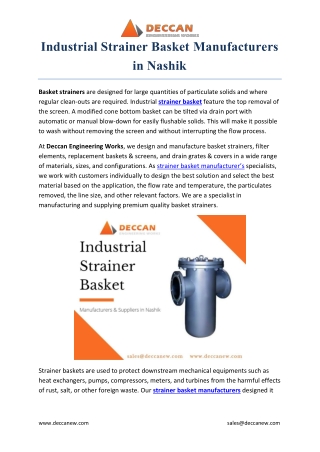 Industrial Strainer Basket Manufacturers in Nashik