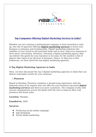 Top Companies Offering Digital Marketing Services In India?