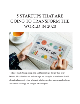 5 STARTUPS THAT ARE GOING TO TRANSFORM THE WORLD IN 2020