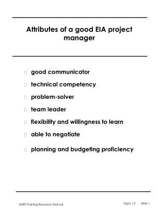 Attributes of a good EIA project manager