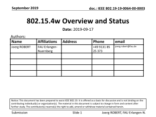 802.15.4w Overview and Status