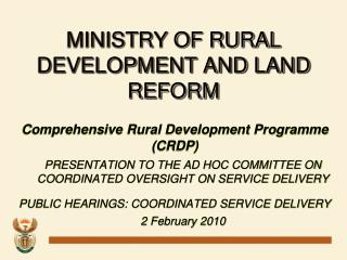 MINISTRY OF RURAL DEVELOPMENT AND LAND REFORM