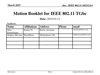 Motion Booklet for IEEE 802.11 TGbc