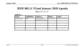 IEEE 802.11 TGmd January 2018 Agenda