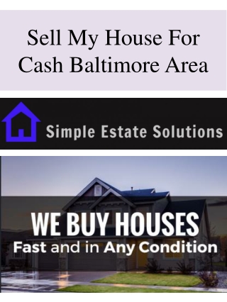 Sell My House For Cash Baltimore Area