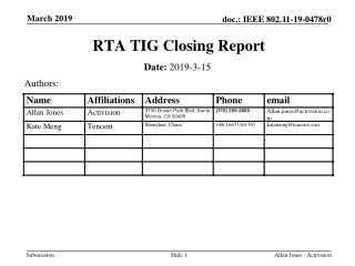 RTA TIG Closing Report