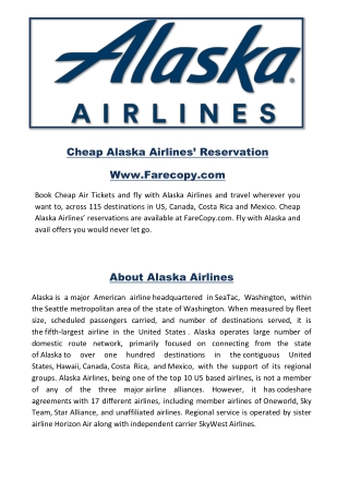 Alaska Airlines - Alaska Airlines Flights - Cheap Flights | Farecopy.com