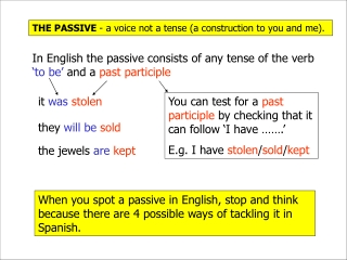 THE PASSIVE - a voice not a tense (a construction to you and me).