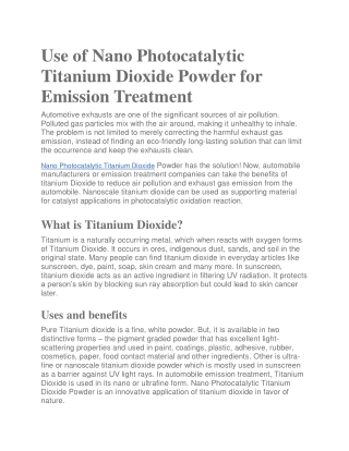 Use of Nano Photocatalytic Titanium Dioxide Powder for Emission Treatment