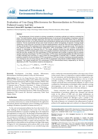 Evaluation of Cow-Dung Effectiveness for Bioremediation in Petroleum Polluted Loamy Soil Site