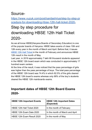 Step by step procedure for downloading HBSE 12th Hall Ticket 2020