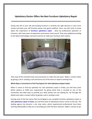 Upholstery Doctor Offers the Best Furniture Upholstery Repair