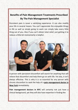 Benefits of Pain Management Treatments Prescribed By The Pain Management Specialist