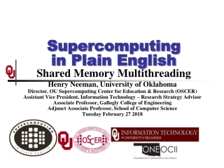 Supercomputing in Plain English Shared Memory Multithreading