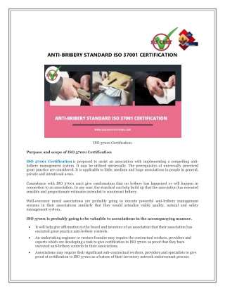ANTI-BRIBERY STANDARD ISO 37001 CERTIFICATION
