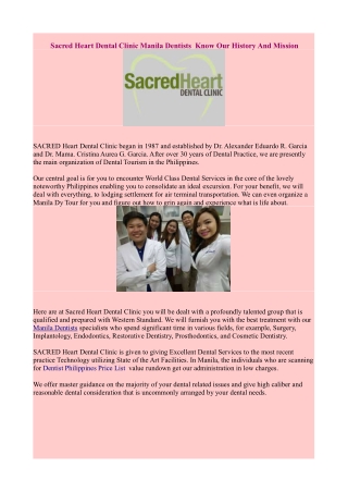 Sacred Heart Dental Clinic Manila Dentists Know Our History And Mission