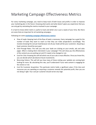 Marketing Campaign Effectiveness Metrics