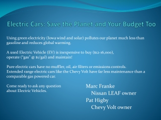 Electric Cars: Save the Planet and Your Budget Too