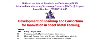 Development of Roadmap and Consortium for Innovation in Sheet Metal Forming