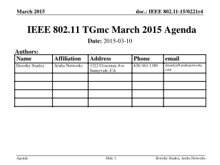 IEEE 802.11 TGmc March 2015 Agenda