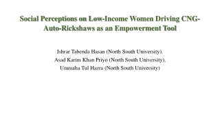 Social Perceptions on Low-Income Women Driving CNG-Auto-Rickshaws as an Empowerment Tool